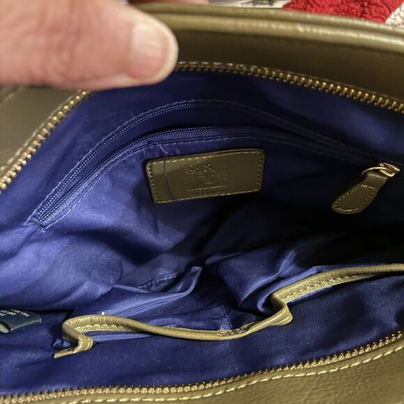 Women’s Ann Klein Olive Green Purse. Gold Hardware. Blue Lining. 10”x10”x4” - Picture 10 of 12